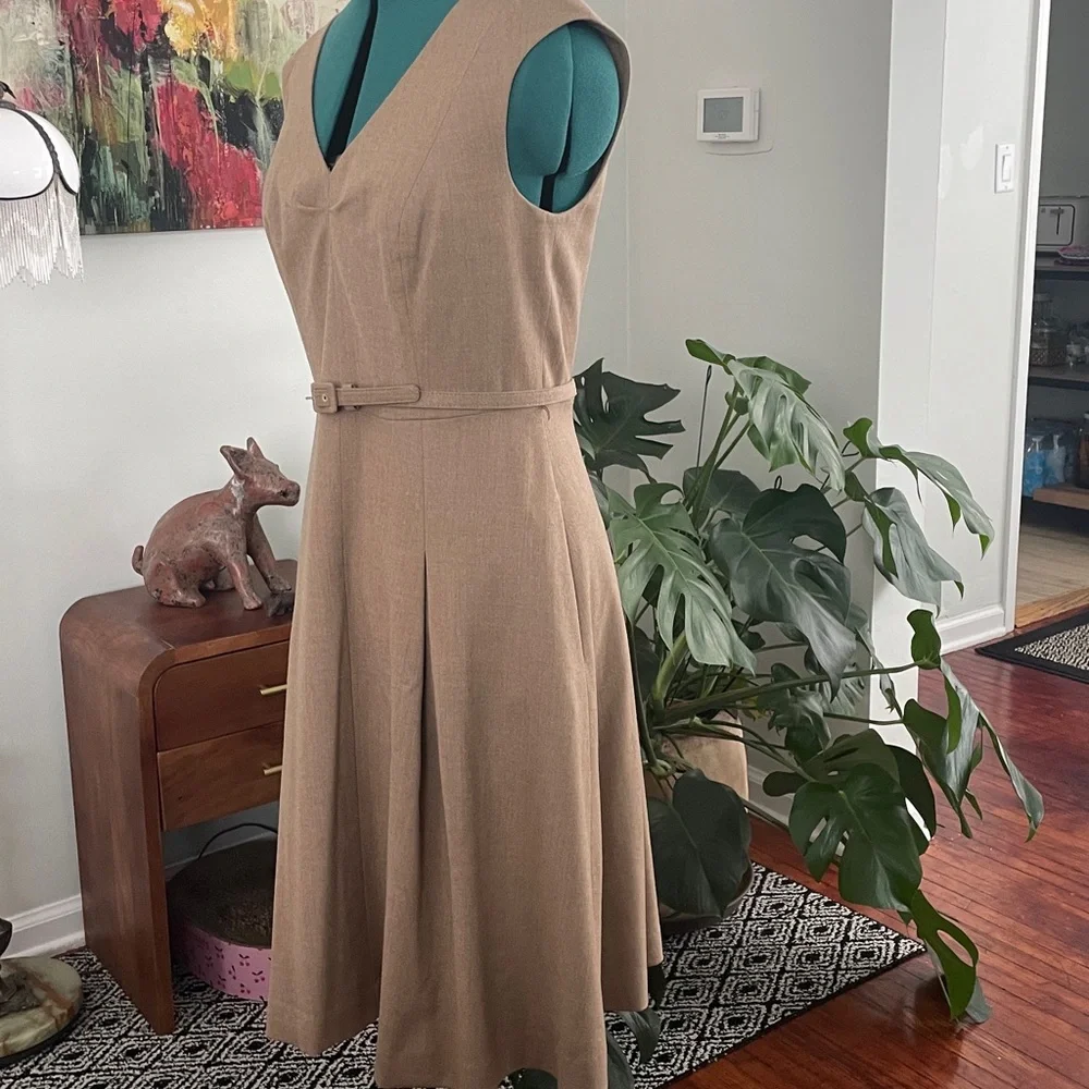 Talbots A Line Tan Midi Wool Dress - Picture 6 of 11